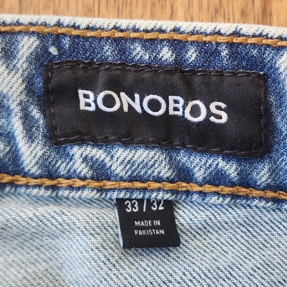 Bonobos Jeans Mens 33x32 Blue Light Wash Straight Tapered Stretch Denim Mid Rise